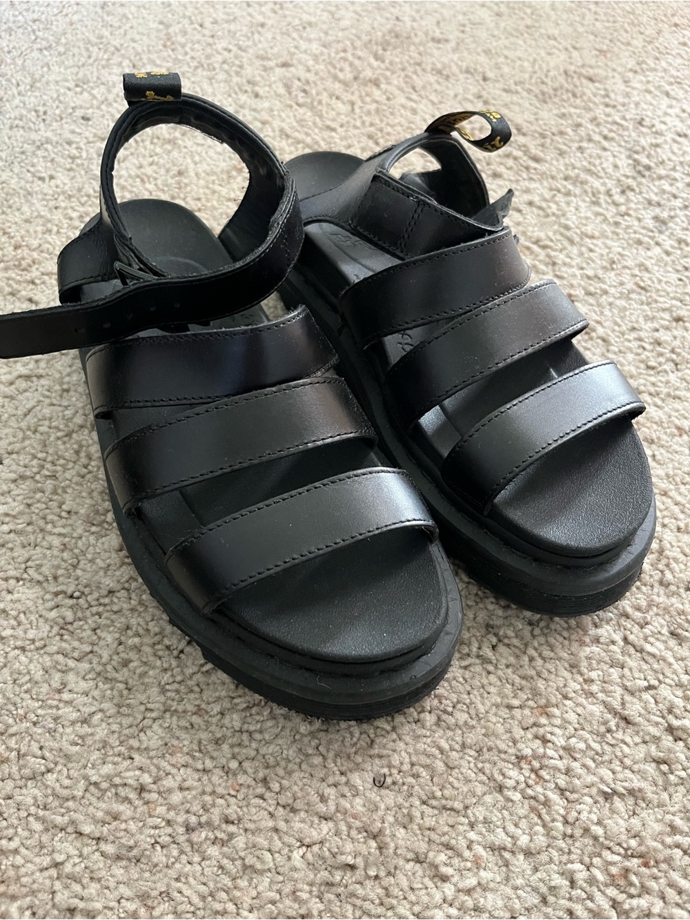 Dr. Martens Black Leather Triple-Strap Platform Sandals